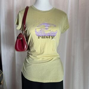 Rusty Light Green Metallic Sunset Baby Tee Y2K Surf Girl Aesthetic